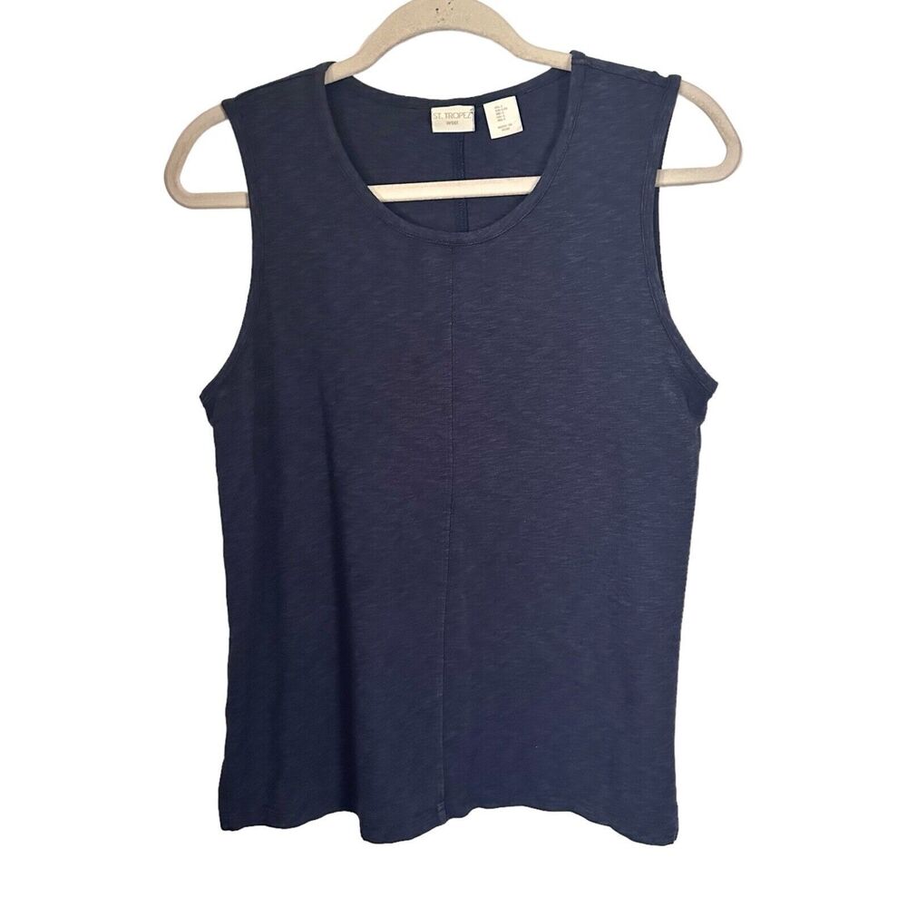 St Tropez West Womens Size L Tank Top Blue Sleeveless Shirt Stretch Casual Basic